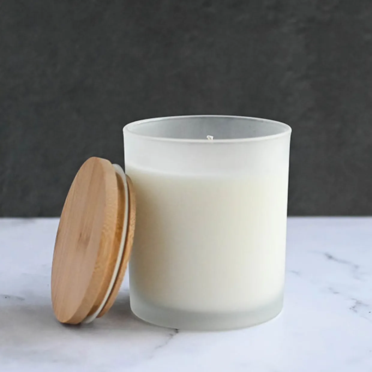 Frosted White Colored Candle Jar 14.5 Oz With Bamboo Lid | 12 Pack