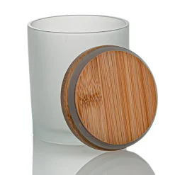 Frosted White Colored Candle Jar 14.5 Oz With Bamboo Lid | 12 Pack