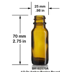 1/2 Oz Amber Boston Round Bottle 18-400 | 25 Pack