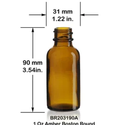 1 Oz Amber Boston Round Bottle 20-400 | 25 Pack