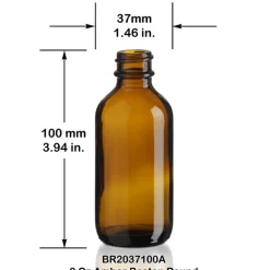 2 Oz Amber Boston Round Bottle 20-400 | 18 Pack