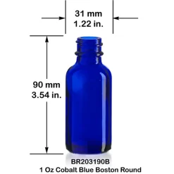 1 Oz Cobalt Blue Boston Round Bottle 20-400 | 25 Pack