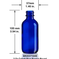 2 Oz Cobalt Blue Boston Round Bottle 20-400 | 18 Pack