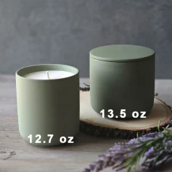 13.5 Oz Olive Green Jar Store Ceramic Candle Jar With Lid | 16 Pack