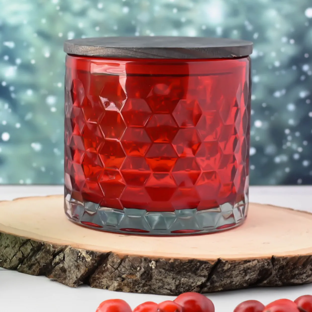 18 Oz Red Libbey 3 Wick Hexagon Pattern Candle Jar | 12 Pack