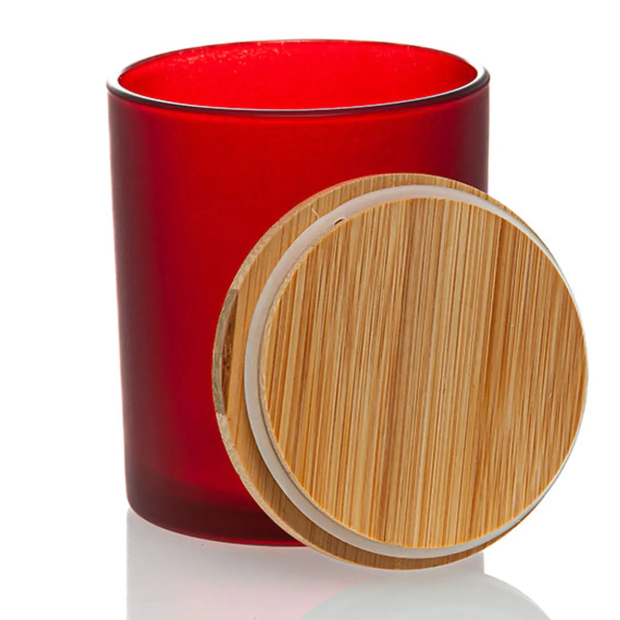 Red Colored Candle Jar - 14.5 Oz With Bamboo Lid | 12 Pack